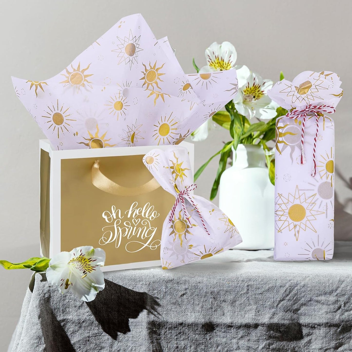 50 Sheets Sunshine Tissue Paper for Packaging - 20 28" Sun Wrapping Paper Bulk - Gold Star for Gift Bags, Small Business, Here Comes The Son Baby Shower