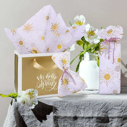 50 Sheets Sunshine Tissue Paper for Packaging - 20 28" Sun Wrapping Paper Bulk - Gold Star for Gift Bags, Small Business, Here Comes The Son Baby Shower