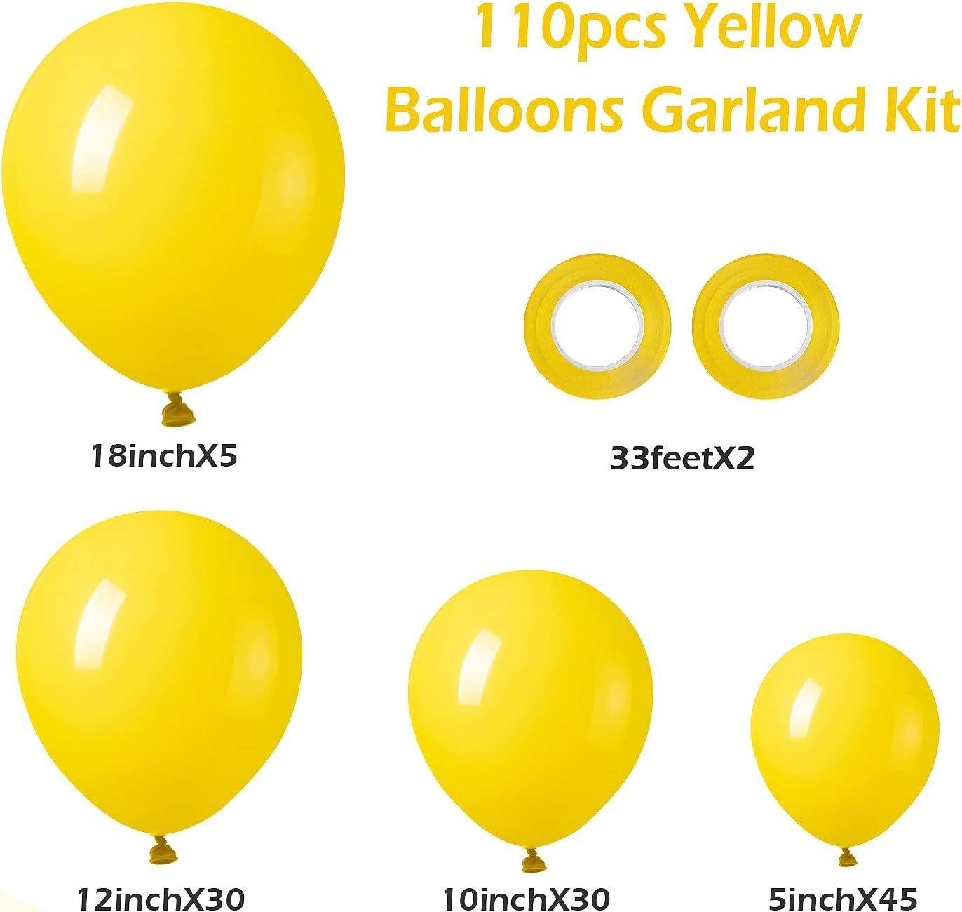 110pcs Yellow Balloon Arch Kit with 18 12 10 5 inch Balloons | Birthday, Graduation, Baby Shower, Wedding, Bee Party Decorations