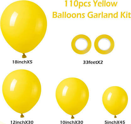 110pcs Yellow Balloon Arch Kit with 18 12 10 5 inch Balloons | Birthday, Graduation, Baby Shower, Wedding, Bee Party Decorations