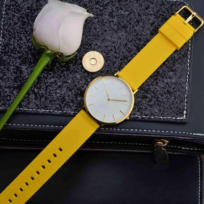 WOCCI 21mm Silicone Watch Band with Gold Buckle, Soft Rubber Replacement Straps with Quick Release (Yellow)