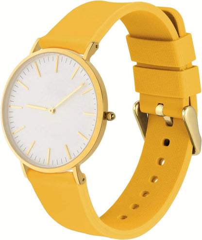 WOCCI 21mm Silicone Watch Band with Gold Buckle, Soft Rubber Replacement Straps with Quick Release (Yellow)