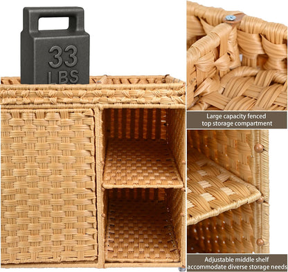 Cat Litter Box Enclosure Furniture, Rattan Litter Box Cover | Handwoven Hidden Litter Cover with Extra Mat and Fence, Large Space Kitty Cabinet Bedroom Living Room Balcony