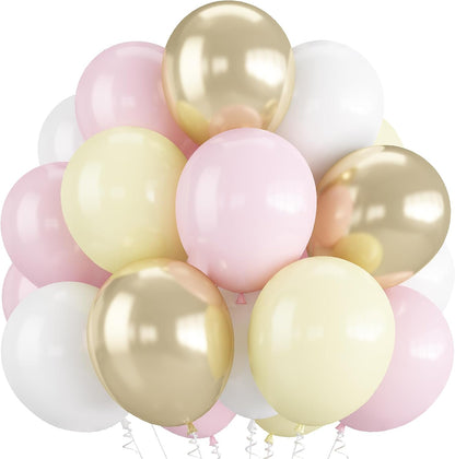 Pink and Yellow Balloons 12 Inch Pastel Light Pink Yellow Gold White Party Latex Balloons for Lemon Oh Baby Shower Bridal Shower Anniversary Wedding Bee Bear Themed Birthday Party Decorations