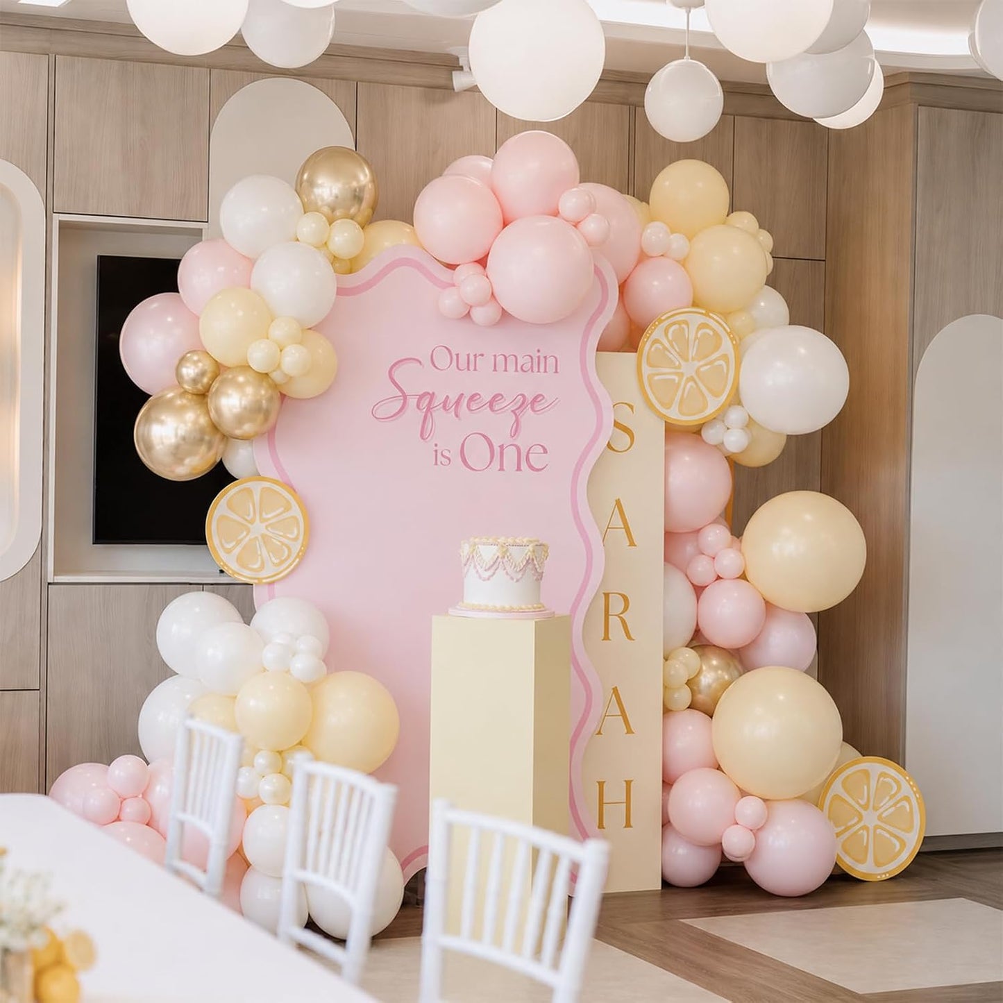 Pink and Yellow Balloons 12 Inch Pastel Light Pink Yellow Gold White Party Latex Balloons for Lemon Oh Baby Shower Bridal Shower Anniversary Wedding Bee Bear Themed Birthday Party Decorations
