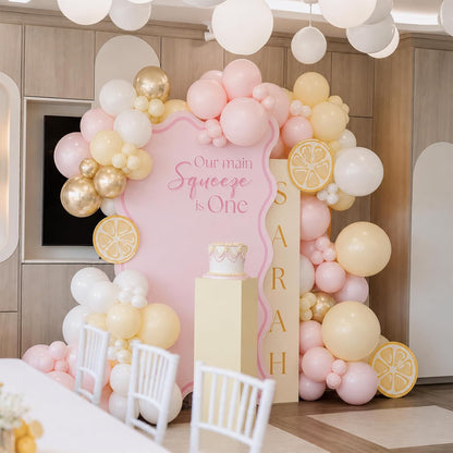 Pink and Yellow Balloons 12 Inch Pastel Light Pink Yellow Gold White Party Latex Balloons for Lemon Oh Baby Shower Bridal Shower Anniversary Wedding Bee Bear Themed Birthday Party Decorations