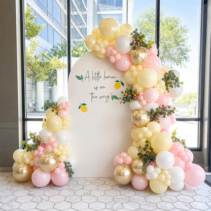 Pink and Yellow Balloons 12 Inch Pastel Light Pink Yellow Gold White Party Latex Balloons for Lemon Oh Baby Shower Bridal Shower Anniversary Wedding Bee Bear Themed Birthday Party Decorations