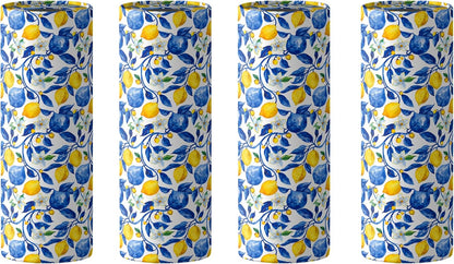 4 Pcs Capri Lemon Round Tissues Box Car Holder Set - Blue & White Mediterranean Lemon Travel Tubes for Car with 50 Sheets Cylinder Face Towel Containers | 2.7" x 7.1" Cup Holder Fit