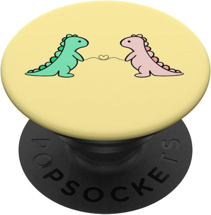 Cute Green & Pink Dinosaur TRex In Yellow For Women & Girls PopSockets Swappable PopGrip