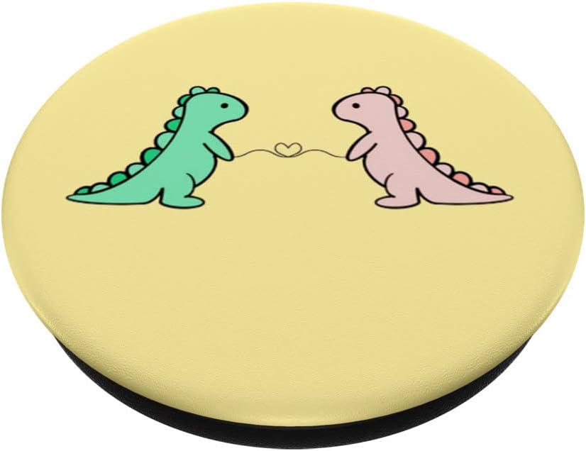Cute Green & Pink Dinosaur TRex In Yellow For Women & Girls PopSockets Swappable PopGrip