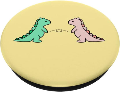 Cute Green & Pink Dinosaur TRex In Yellow For Women & Girls PopSockets Swappable PopGrip