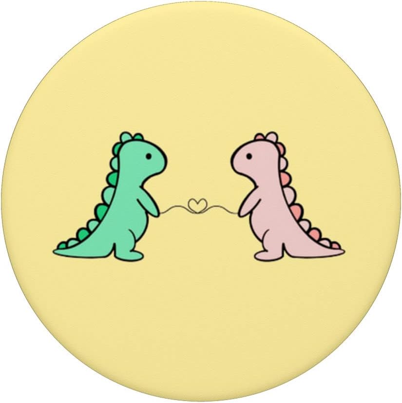 Cute Green & Pink Dinosaur TRex In Yellow For Women & Girls PopSockets Swappable PopGrip