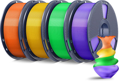 3D Printer Filament PLA Plus 1.75mm, 4KG Bundle | Neatly Wound, For Most FDM 3D Printer, 1 kg Spool, 4 Packs, Transparent(Orange+Yellow+Green+Purple)