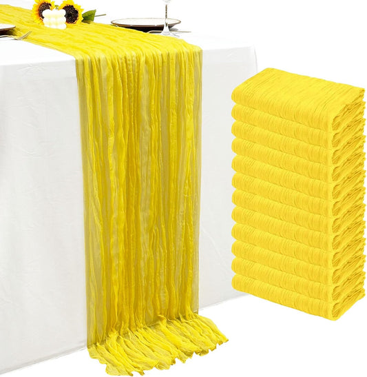 12Pack Yellow Table Runner 10Ft Cheesecloth Table Runner Boho Long Yellow Cheese Cloth Table Runners for Wedding Party Bridal Shower Thanksgiving Christmas