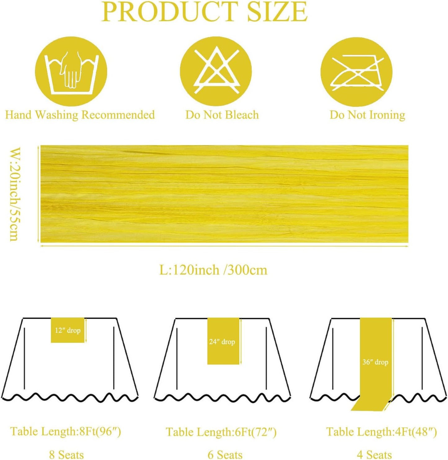 12Pack Yellow Table Runner 10Ft Cheesecloth Table Runner Boho Long Yellow Cheese Cloth Table Runners for Wedding Party Bridal Shower Thanksgiving Christmas
