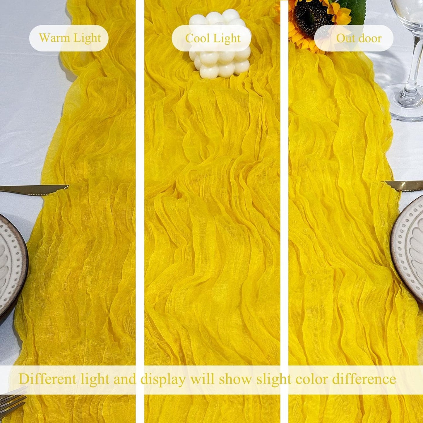 12Pack Yellow Table Runner 10Ft Cheesecloth Table Runner Boho Long Yellow Cheese Cloth Table Runners for Wedding Party Bridal Shower Thanksgiving Christmas