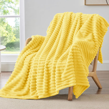 Ribbed Twin Blanket for Couch & Bed, Custard Yellow, 60"x80" | Ultra-Soft Plush Fleece, Cozy, Warm Yet Lightweight, Ribbed Texture, Home Decor, Machine Washable, Giftable, All-Season Use