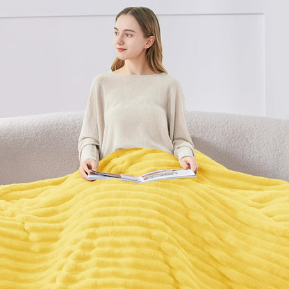 Ribbed Twin Blanket for Couch & Bed, Custard Yellow, 60"x80" | Ultra-Soft Plush Fleece, Cozy, Warm Yet Lightweight, Ribbed Texture, Home Decor, Machine Washable, Giftable, All-Season Use