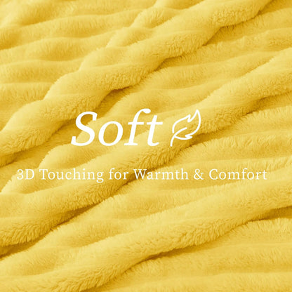 Ribbed Twin Blanket for Couch & Bed, Custard Yellow, 60"x80" | Ultra-Soft Plush Fleece, Cozy, Warm Yet Lightweight, Ribbed Texture, Home Decor, Machine Washable, Giftable, All-Season Use