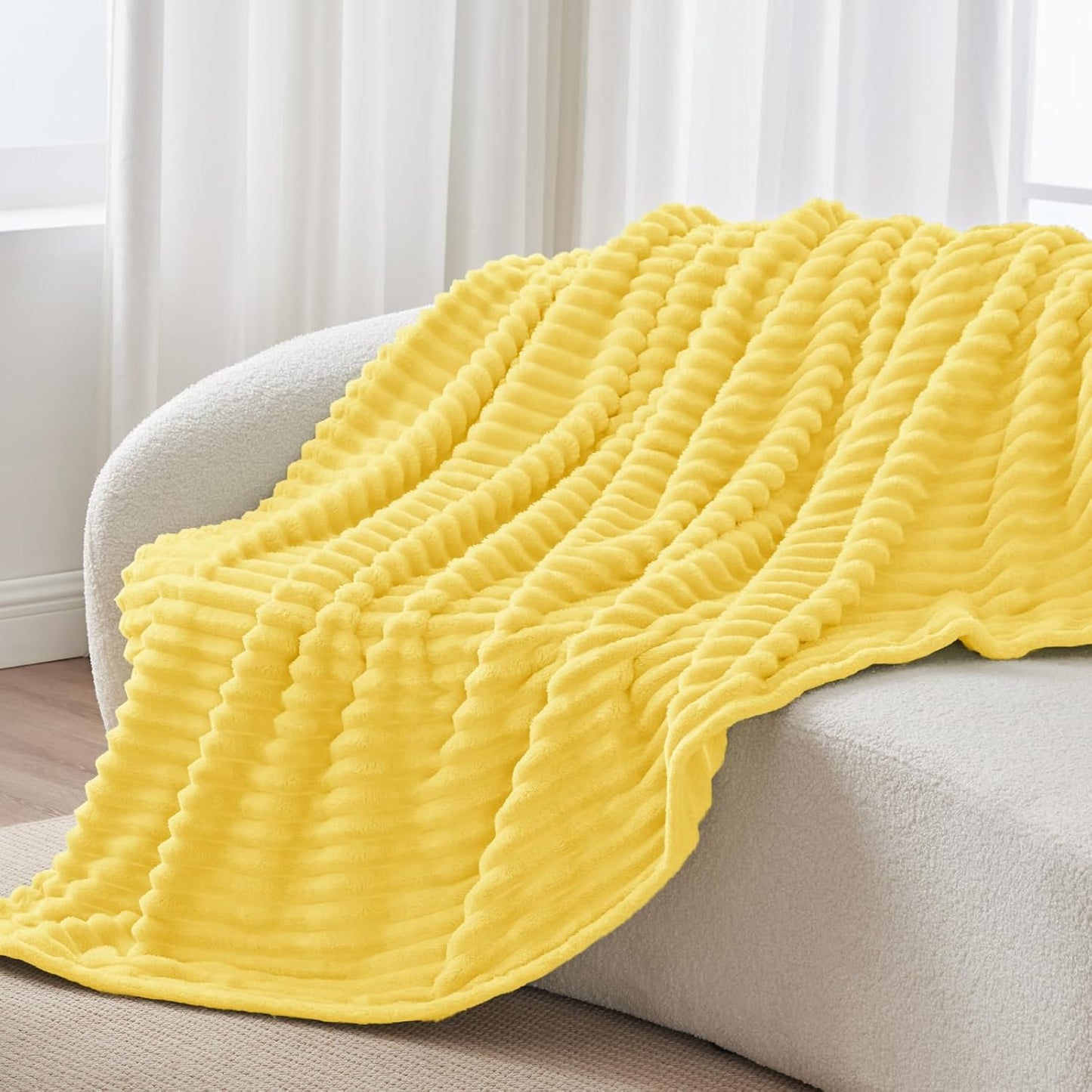 Ribbed Twin Blanket for Couch & Bed, Custard Yellow, 60"x80" | Ultra-Soft Plush Fleece, Cozy, Warm Yet Lightweight, Ribbed Texture, Home Decor, Machine Washable, Giftable, All-Season Use