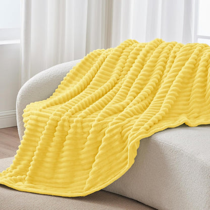 Ribbed Twin Blanket for Couch & Bed, Custard Yellow, 60"x80" | Ultra-Soft Plush Fleece, Cozy, Warm Yet Lightweight, Ribbed Texture, Home Decor, Machine Washable, Giftable, All-Season Use