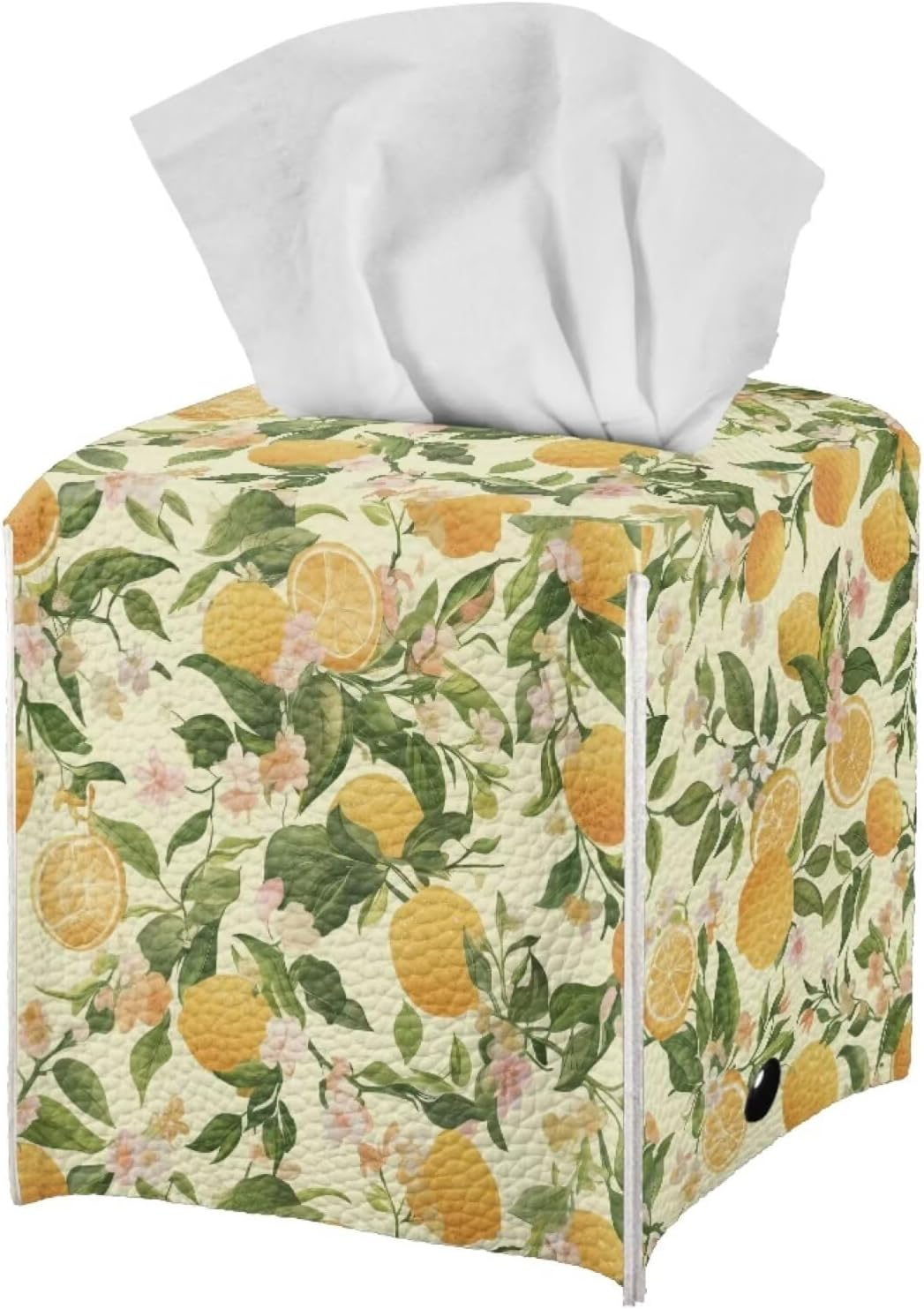 Facial Tissue Box Holder PU Leather Modern Cube Tissue Case Table Napkin Organizer for Living Room, Kitchen, Office, Car, Outdoor Tent Home Indoor Decoration, Lemon Pattern