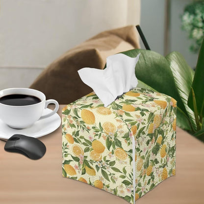 Facial Tissue Box Holder PU Leather Modern Cube Tissue Case Table Napkin Organizer for Living Room, Kitchen, Office, Car, Outdoor Tent Home Indoor Decoration, Lemon Pattern