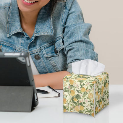 Facial Tissue Box Holder PU Leather Modern Cube Tissue Case Table Napkin Organizer for Living Room, Kitchen, Office, Car, Outdoor Tent Home Indoor Decoration, Lemon Pattern