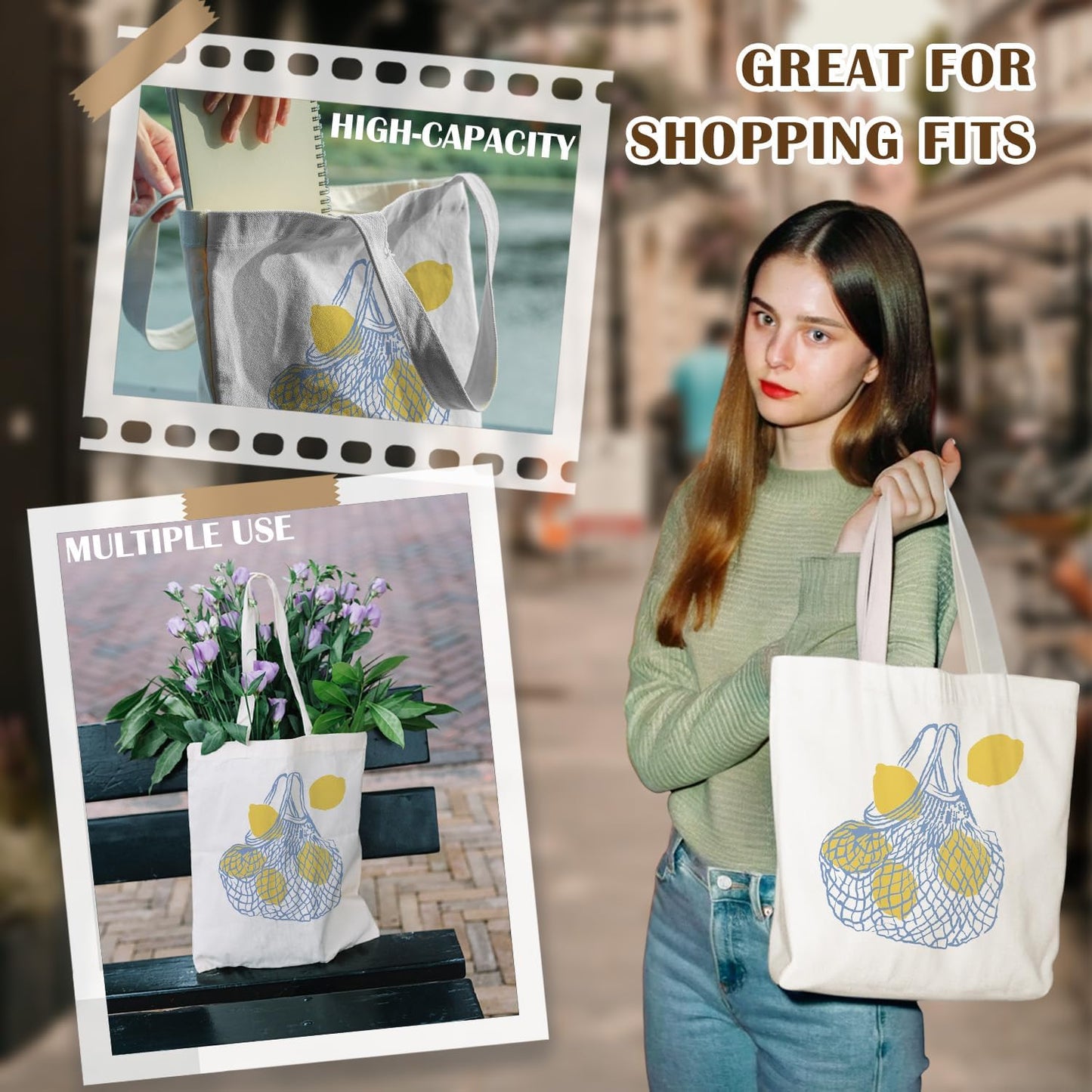 Blue Hydrangea Floral Tote Bag for Women, Boho Aesthetic Reusable Shopping Grocery Bags