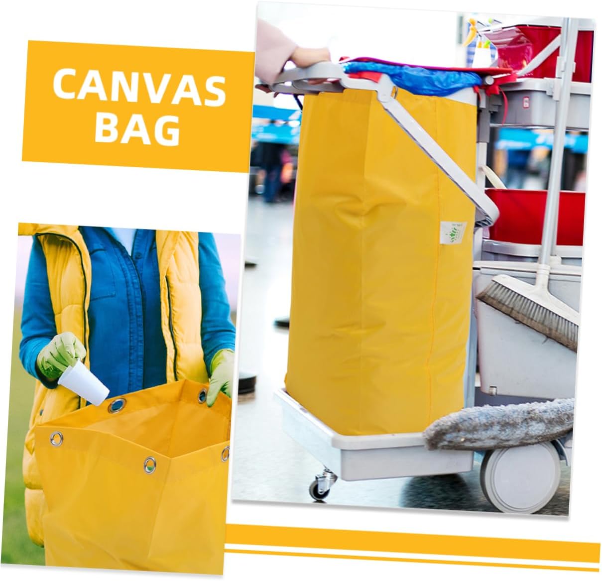 2pcs Thick Janitorial Cart Bags for Cleaning Replacement Trash Collection Bags Yellow Cleaning Supply Pouch for Housekeeping and Janitorial Use