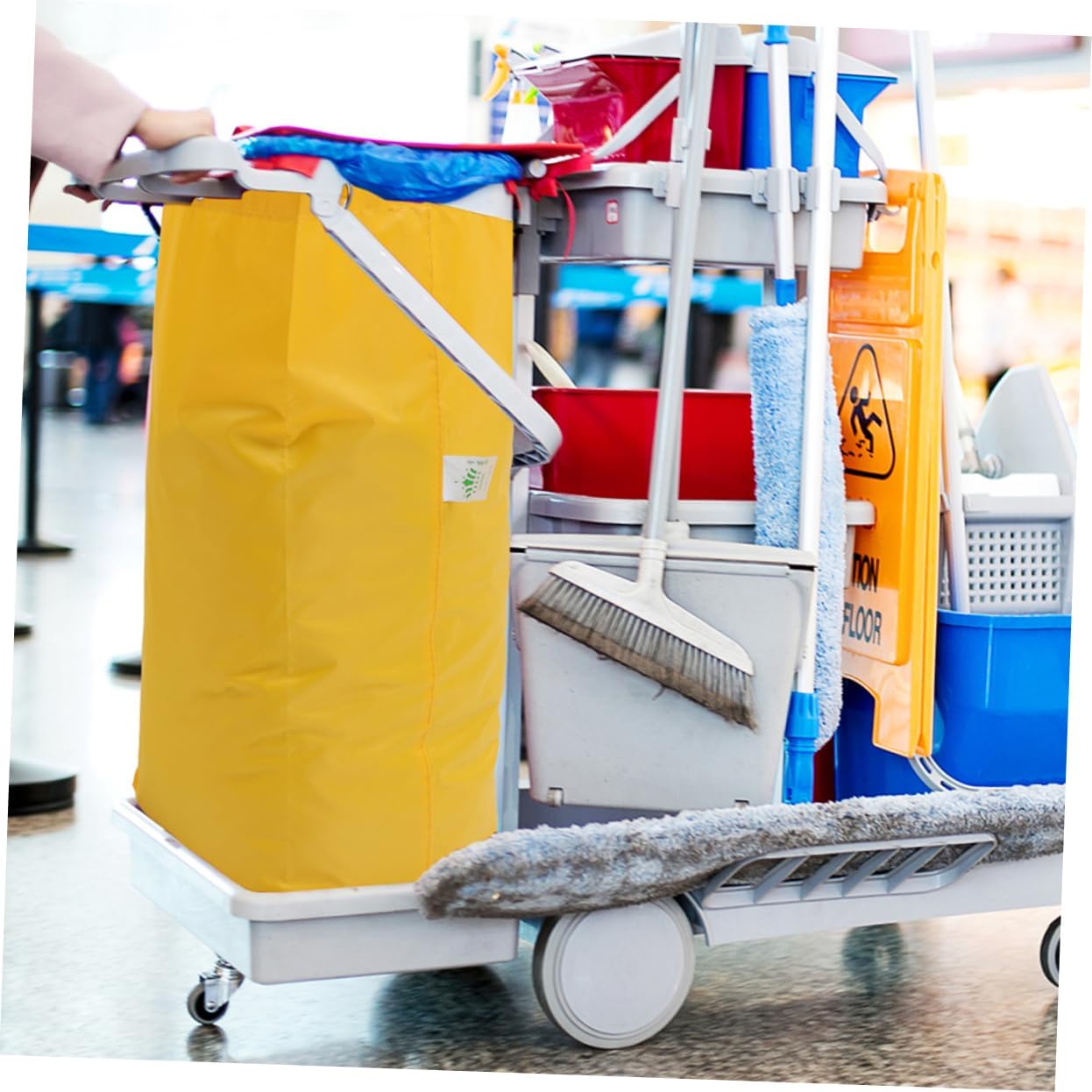 2pcs Thick Janitorial Cart Bags for Cleaning Replacement Trash Collection Bags Yellow Cleaning Supply Pouch for Housekeeping and Janitorial Use
