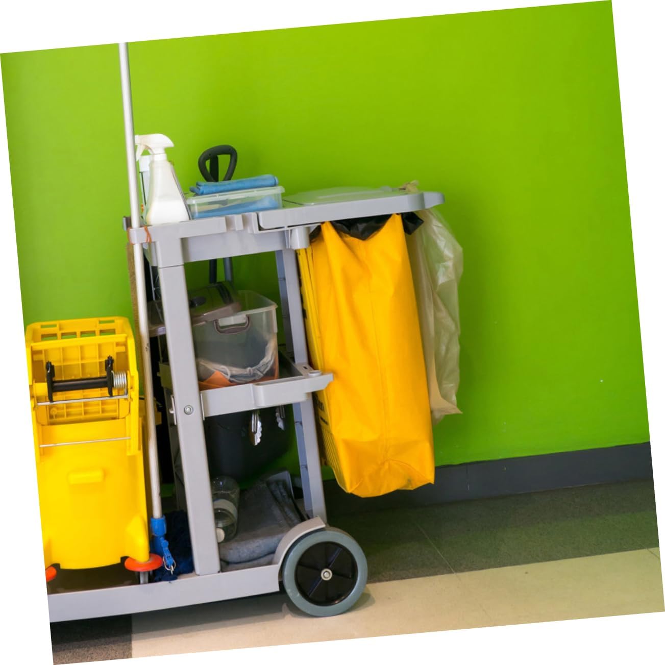 2pcs Thick Janitorial Cart Bags for Cleaning Replacement Trash Collection Bags Yellow Cleaning Supply Pouch for Housekeeping and Janitorial Use