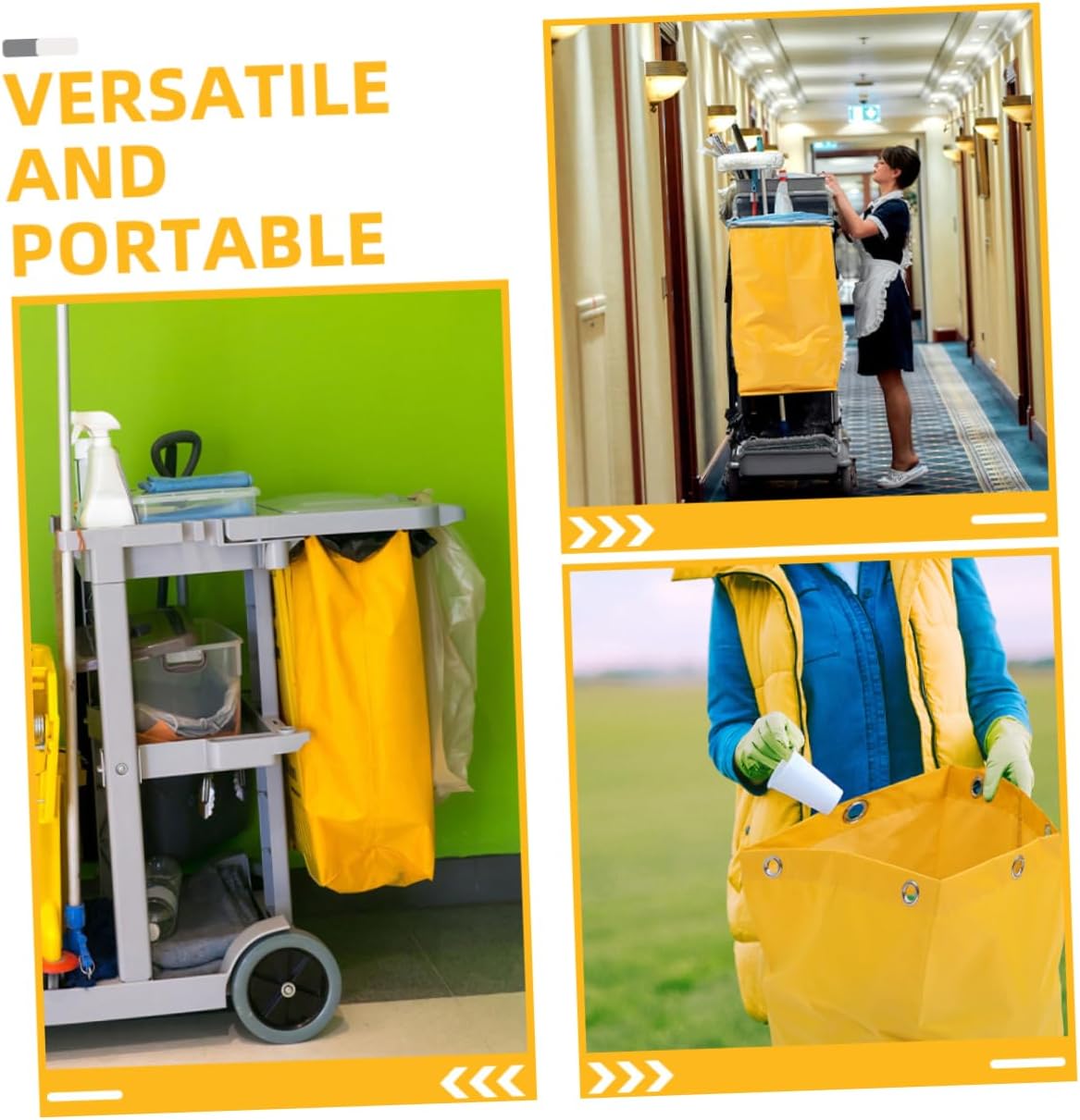 2pcs Thick Janitorial Cart Bags for Cleaning Replacement Trash Collection Bags Yellow Cleaning Supply Pouch for Housekeeping and Janitorial Use