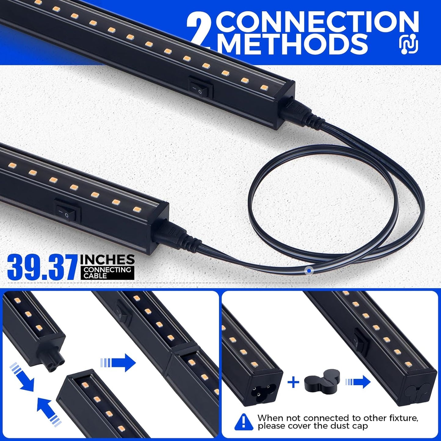 T5 Grow Lights for Indoor Plants, 2FT 40W (4 X 10W) Magnetic Installation, Full Spectrum Grow Light Strip with Individual Switch, Grow Lamp with Black Cover, Plug and Play, Yellow, 4 Packs