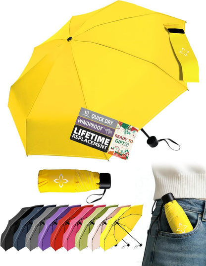 Windproof Travel Mini Umbrella - Small Compact and Portable for Rain & Sun, Manual Open Close with No Rebound for Seniors & Kids, Reflective Design for Night Safety Men & Women