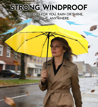 Windproof Travel Mini Umbrella - Small Compact and Portable for Rain & Sun, Manual Open Close with No Rebound for Seniors & Kids, Reflective Design for Night Safety Men & Women