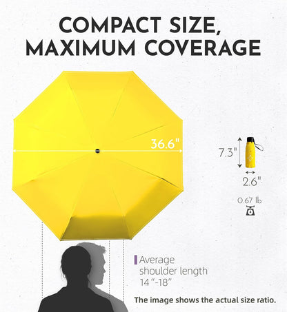 Windproof Travel Mini Umbrella - Small Compact and Portable for Rain & Sun, Manual Open Close with No Rebound for Seniors & Kids, Reflective Design for Night Safety Men & Women