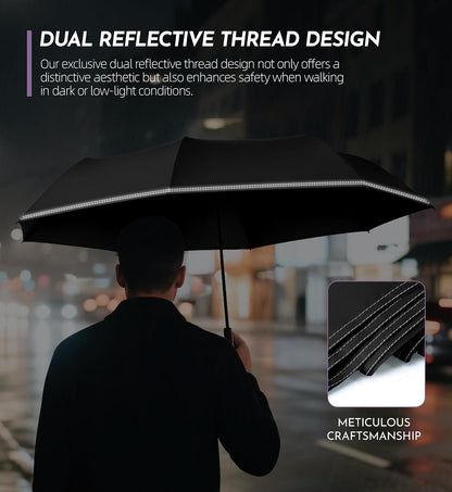 Windproof Travel Mini Umbrella - Small Compact and Portable for Rain & Sun, Manual Open Close with No Rebound for Seniors & Kids, Reflective Design for Night Safety Men & Women