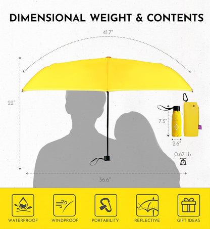 Windproof Travel Mini Umbrella - Small Compact and Portable for Rain & Sun, Manual Open Close with No Rebound for Seniors & Kids, Reflective Design for Night Safety Men & Women