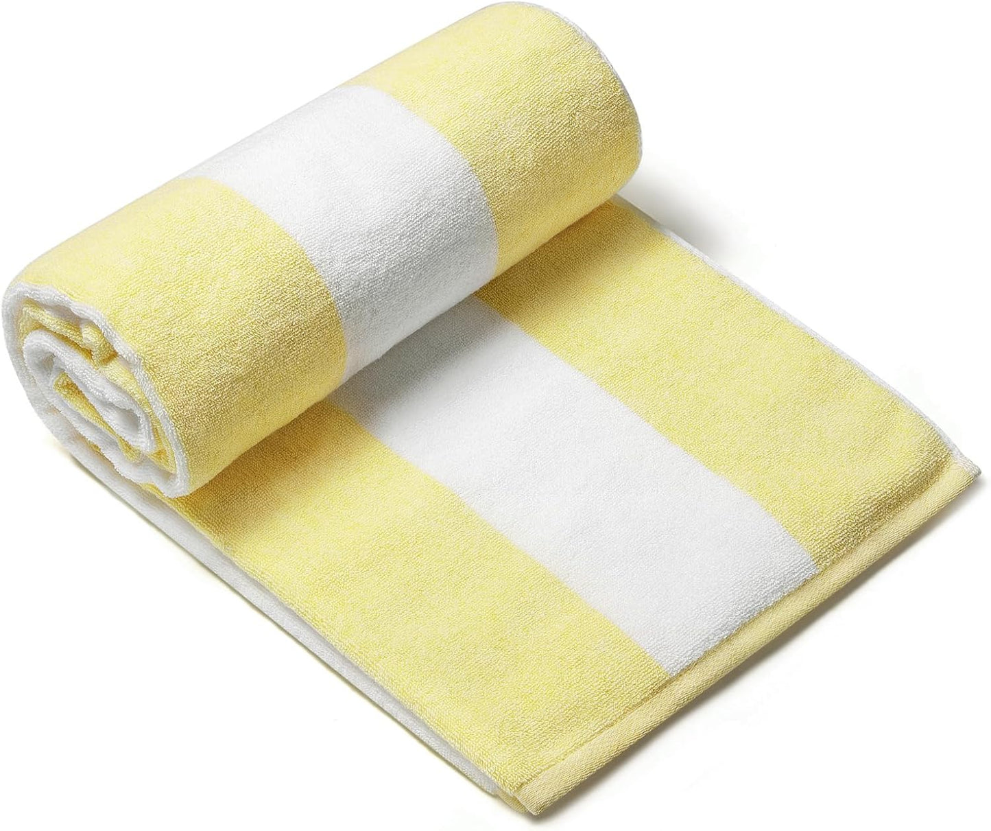 CLOWOOD Plush Oversized Beach Towel - Cotton 40 x 70 Inch Large Thick Yellow Striped Cabana Pool Swimming Towel