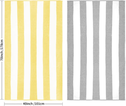 CLOWOOD Plush Oversized Beach Towel - Cotton 40 x 70 Inch Large Thick Yellow Striped Cabana Pool Swimming Towel