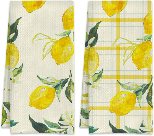 Yellow Lemon Retro Hand Towels Set of 2 Absorbent Kitchen Towels Dish Towel for Home Gym Hotel Bathroom Decor,16x24 Inches