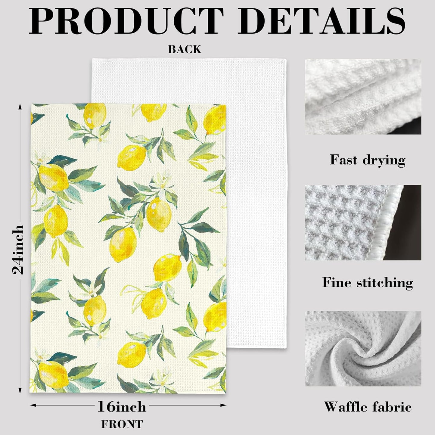 Yellow Lemon Retro Hand Towels Set of 2 Absorbent Kitchen Towels Dish Towel for Home Gym Hotel Bathroom Decor,16x24 Inches