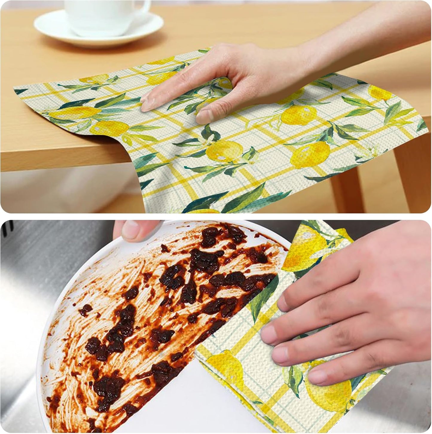 Yellow Lemon Retro Hand Towels Set of 2 Absorbent Kitchen Towels Dish Towel for Home Gym Hotel Bathroom Decor,16x24 Inches