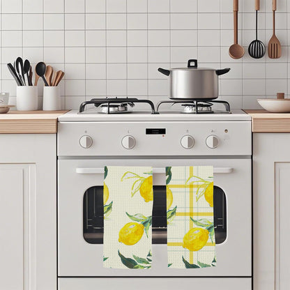 Yellow Lemon Retro Hand Towels Set of 2 Absorbent Kitchen Towels Dish Towel for Home Gym Hotel Bathroom Decor,16x24 Inches