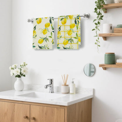 Yellow Lemon Retro Hand Towels Set of 2 Absorbent Kitchen Towels Dish Towel for Home Gym Hotel Bathroom Decor,16x24 Inches