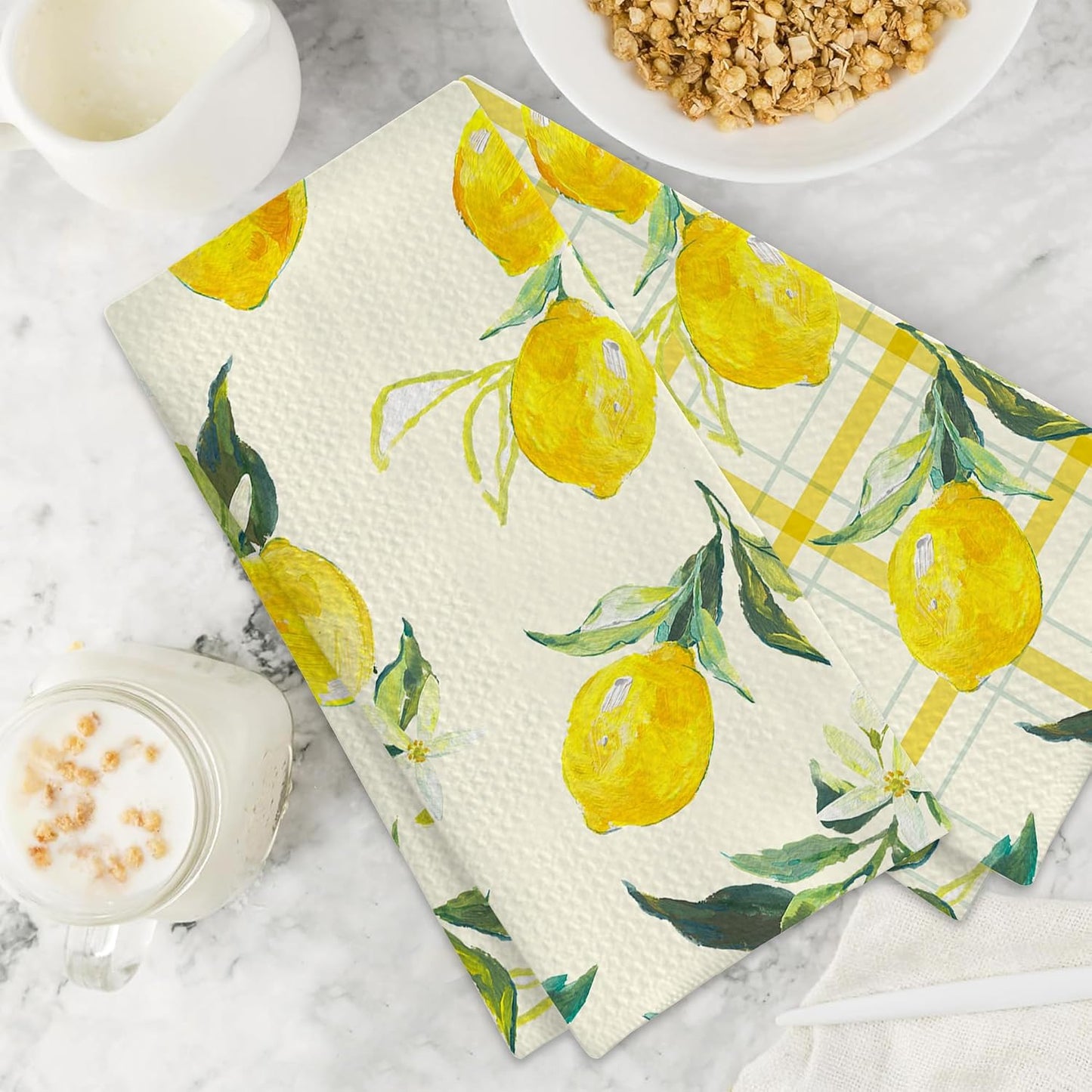 Yellow Lemon Retro Hand Towels Set of 2 Absorbent Kitchen Towels Dish Towel for Home Gym Hotel Bathroom Decor,16x24 Inches
