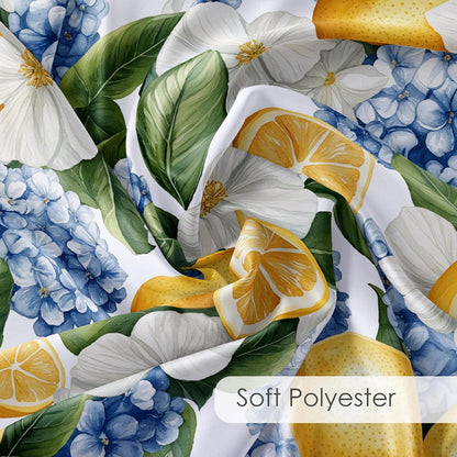 Yellow Lemon Shower Curtain- Summer Fruit Blue Hydrangea White Rustic Flower Green Leaf Shower Curtains for Bathroom- Decorative Washable Waterproof Fabric with 12pcs Hooks,72x72 inches