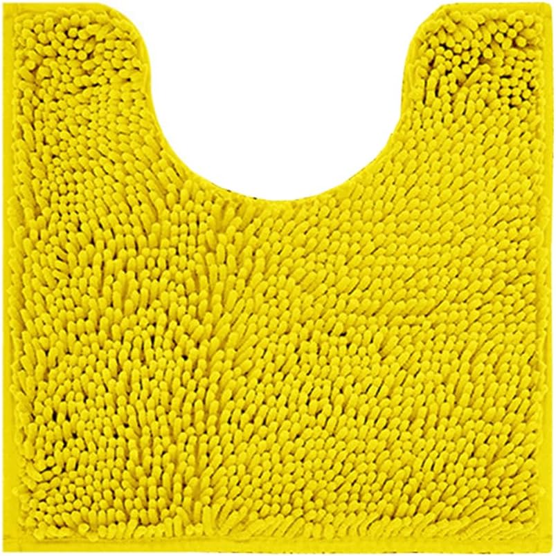 Chenille Bath Mat, Toilet Rugs U Shaped, Soft Plush Bath Bathroom Rug, Absorbent Shaggy Bathroom Contour Rug Bright Yellow 19.7"x15.7"