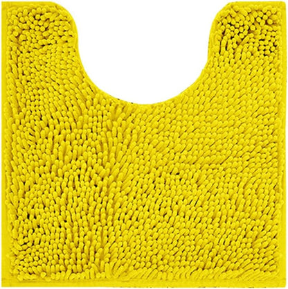 Chenille Bath Mat, Toilet Rugs U Shaped, Soft Plush Bath Bathroom Rug, Absorbent Shaggy Bathroom Contour Rug Bright Yellow 19.7"x15.7"